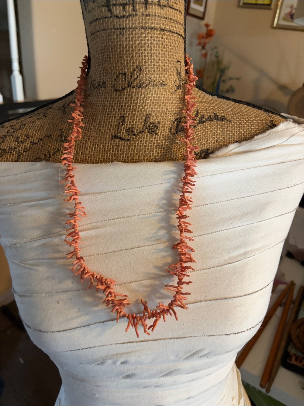 Coral Chip Necklace - Pink Coral Strand Necklace